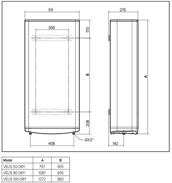 100 л. Бойлер Ariston VELIS PRO DRY WIFI 100 EU (плоский) 3100910 фото